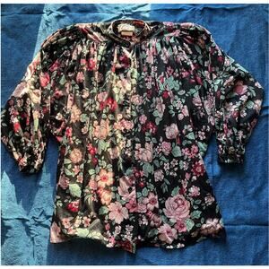 Lorch High Neck Sheer Fabric Balloon Sleeve Floral Blouse